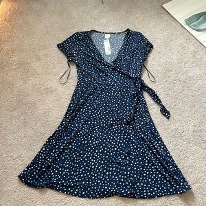 Kaileigh Navy and White Dotted Midi Dress